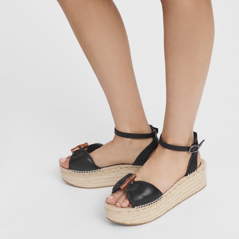 Longchamp Roseau Wedge Naisten Espadrillot Mustat | 0176-UCHVB