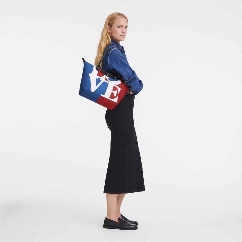 Longchamp x Robert Indiana M Naisten Kangaskassit Valkoinen | 5273-ZJFXM